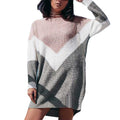 Casual Dress Women Long Sleeve Color Block Knitted Dress Fashion Straight Mini Dresses